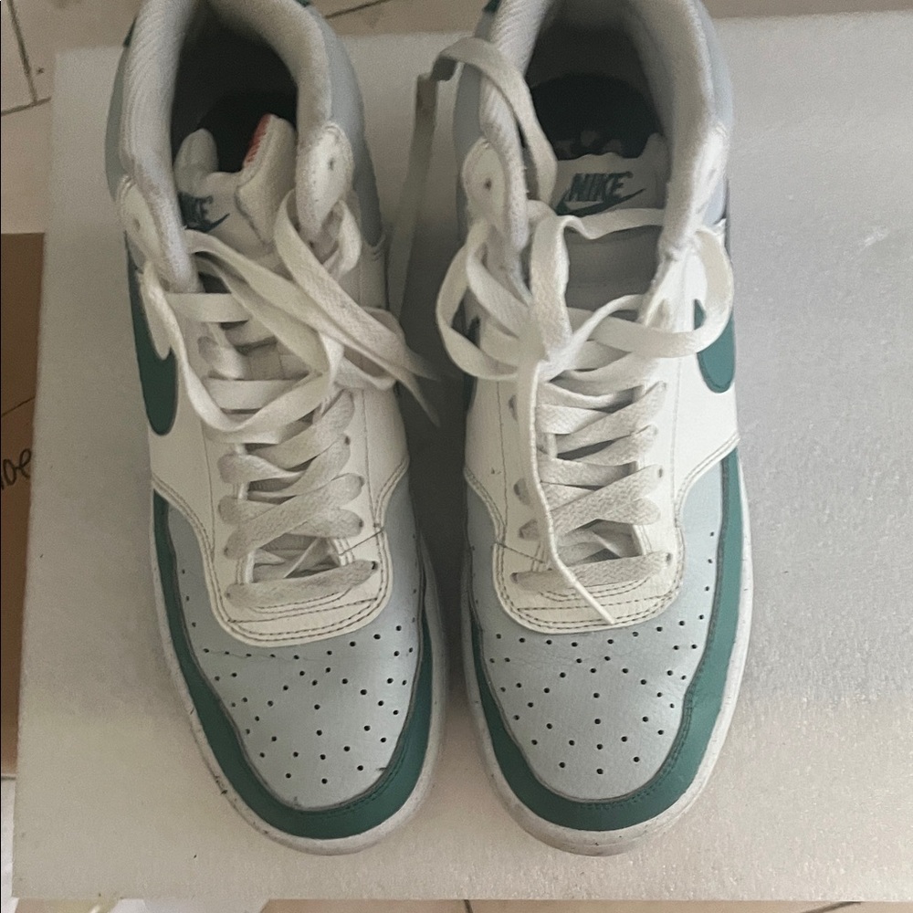 Nike White and Teal High-Top Sneakers